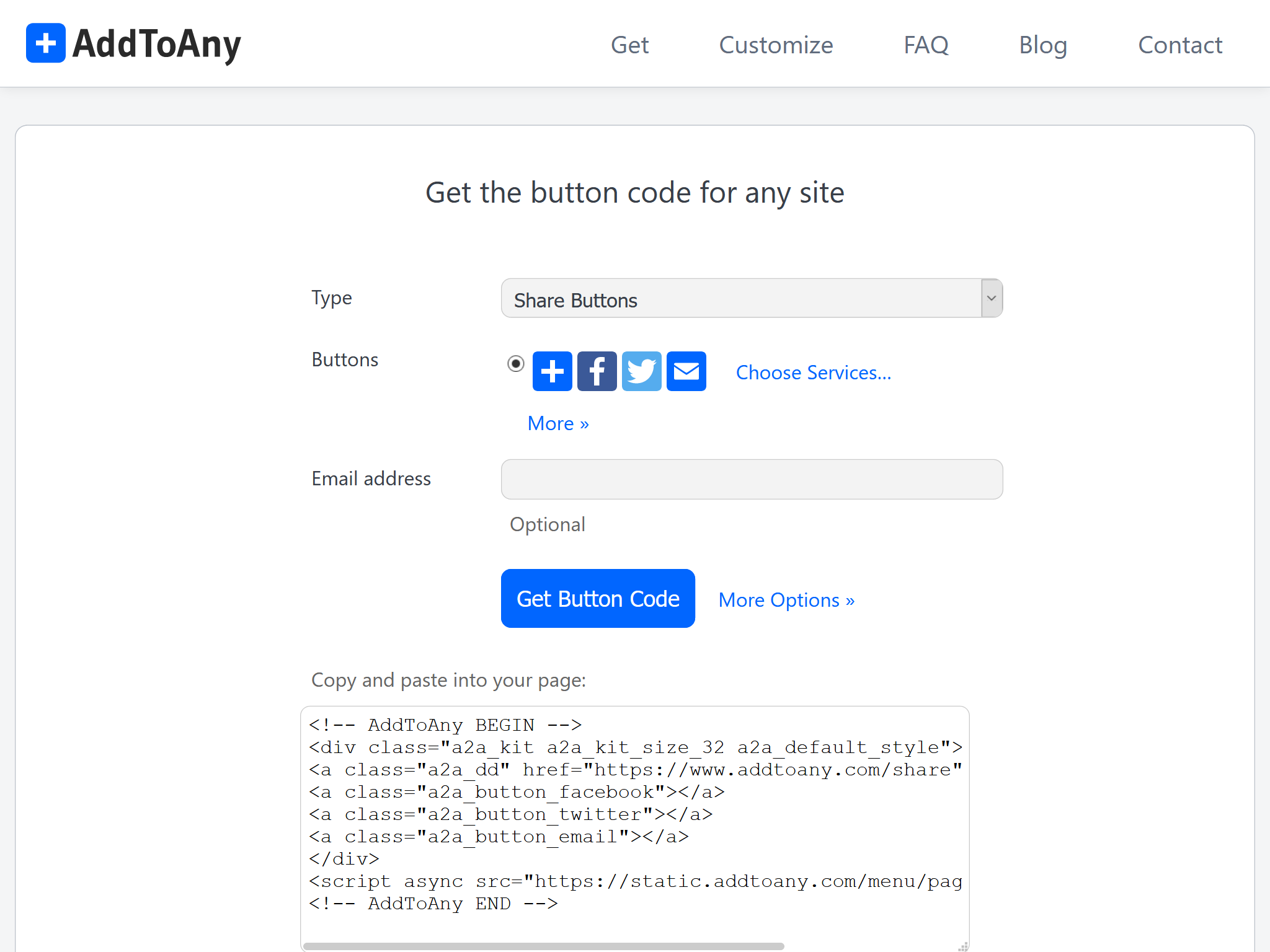 Get Code - AddToAny