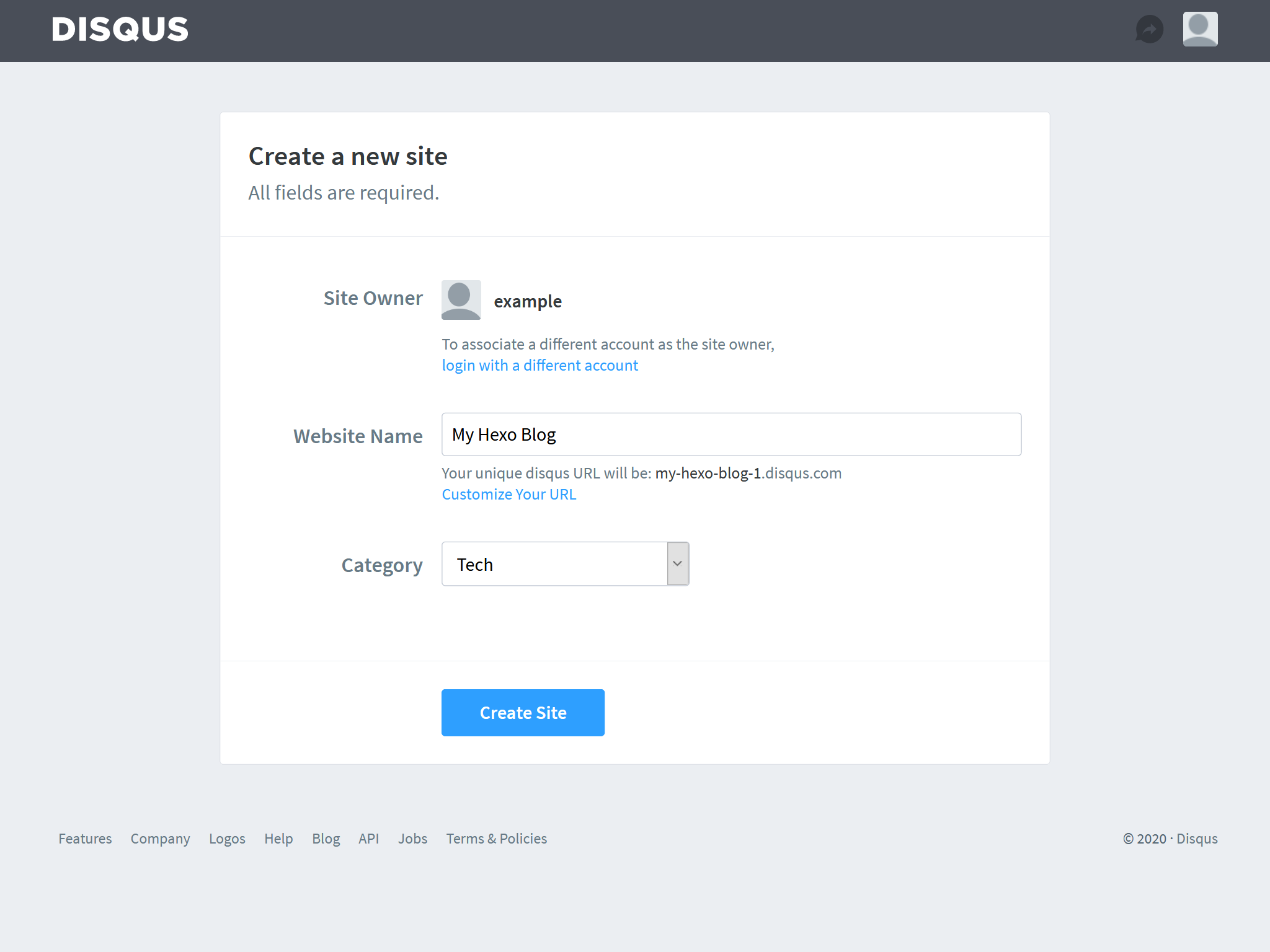 Create Site - Disqus