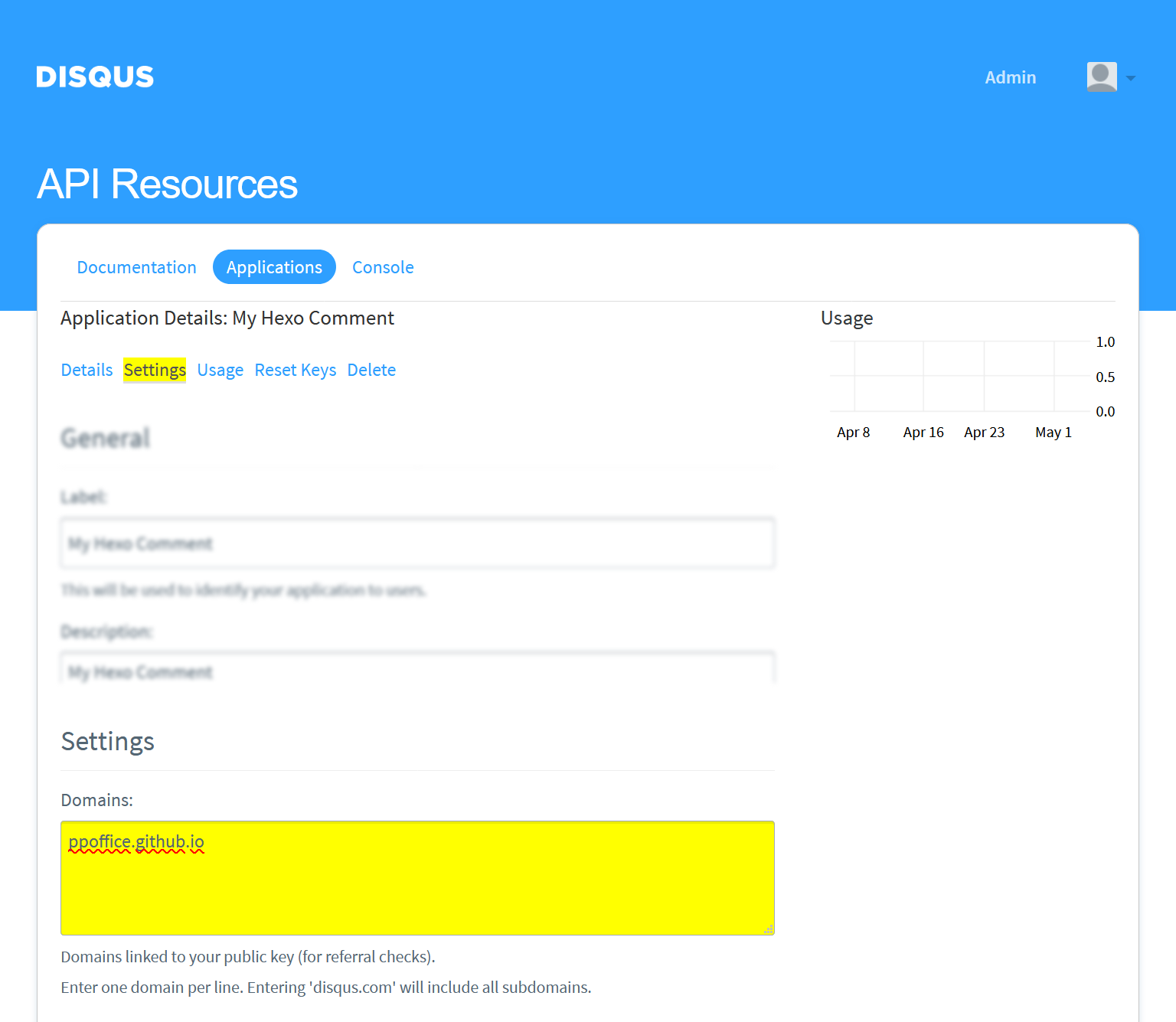 Application Settings - Disqus