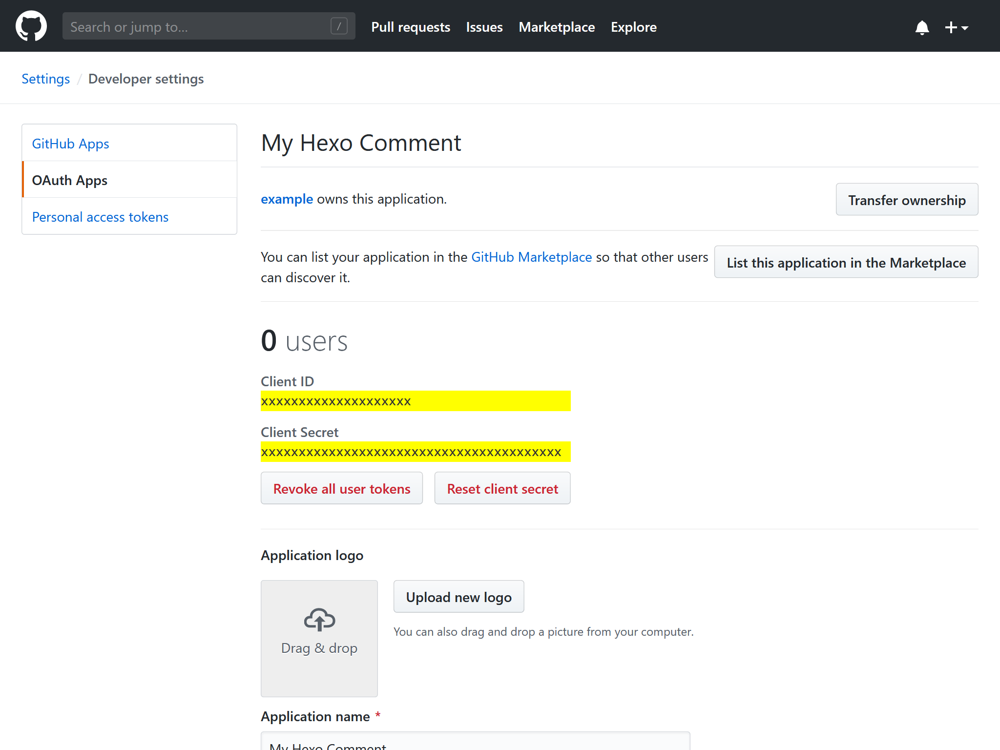 OAuth Application Settings - GitHub