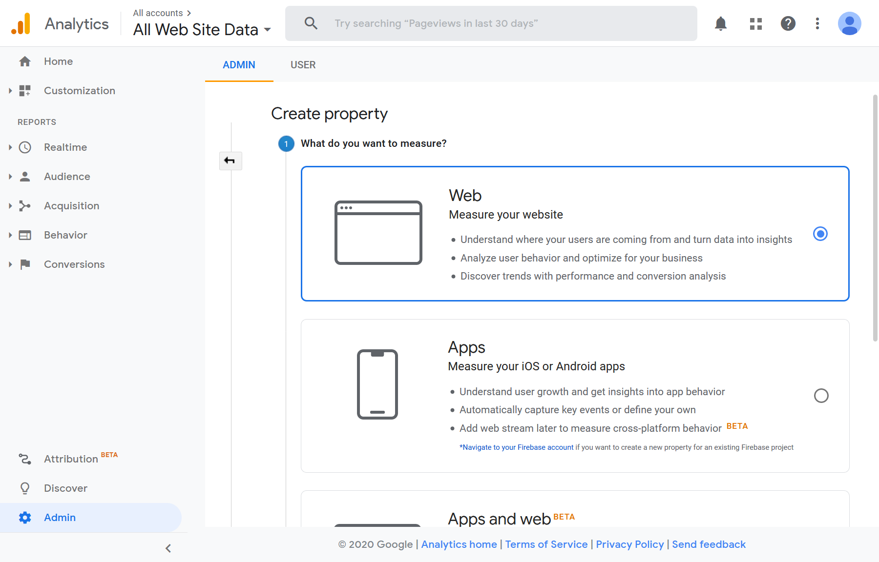 创建资产 - Google Analytics