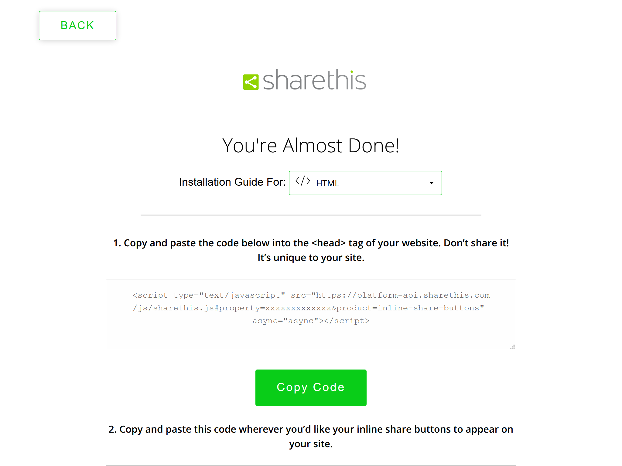 Get Code - ShareThis